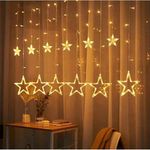 Casa si Gradina - Corpuri si surse de iluminat - Iluminat exterior - Instalatii luminoase exterior - Instalatie Luminoasa pentru Craciun, Perdea cu 6 Stele Mici si Mari, Interconectabila, Lumina Alba calda - Infinity.ro