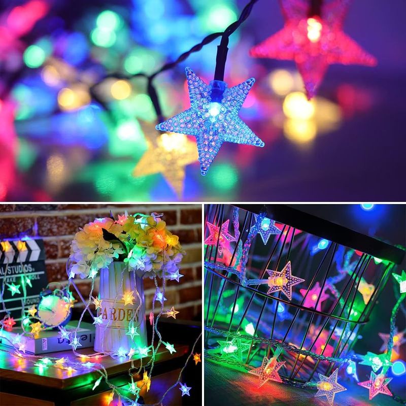 Casa si Gradina - Corpuri si surse de iluminat - Iluminat exterior - Instalatii luminoase exterior - Set 2 Instalatii Solare LED, cu Stele, IP65, 8 Moduri Iluminare, 2x5m, Lumina Multicolora - Infinity.ro