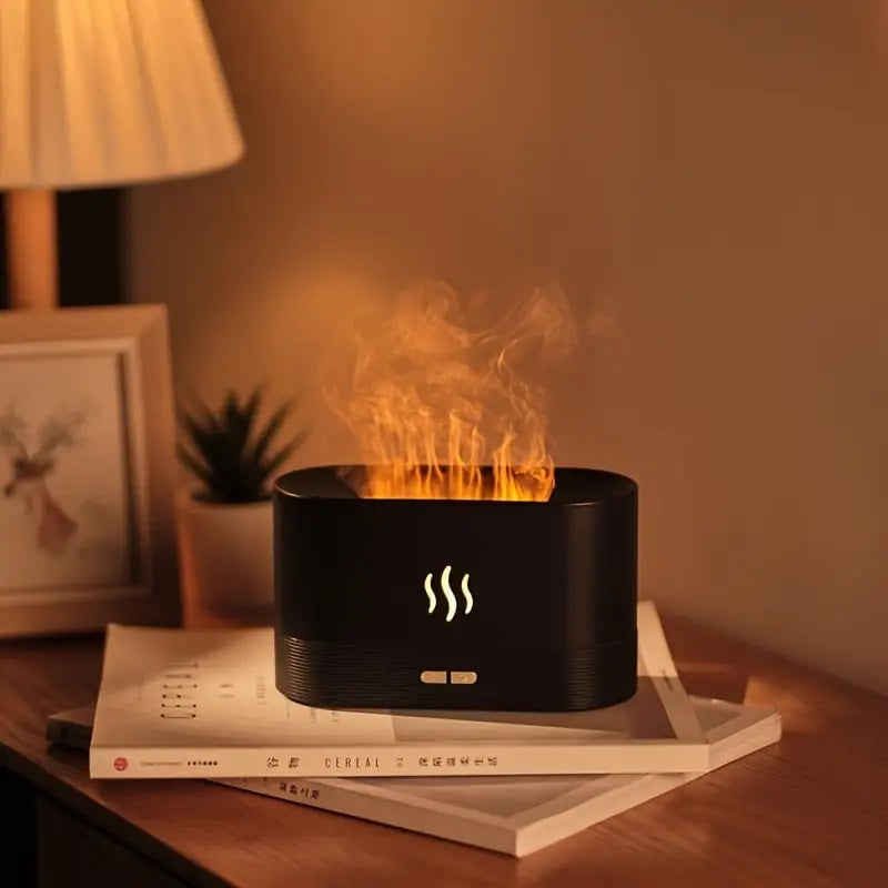 Electronice si Electrocasnice - Climatizare si sisteme de incalzire - Aparate filtrare aer - Umidificatoare - Difuzor Aromaterapie si Umidificator cu Efect Flacara si Ultrasunete, 3 in 1, 180 ml - Infinity.ro