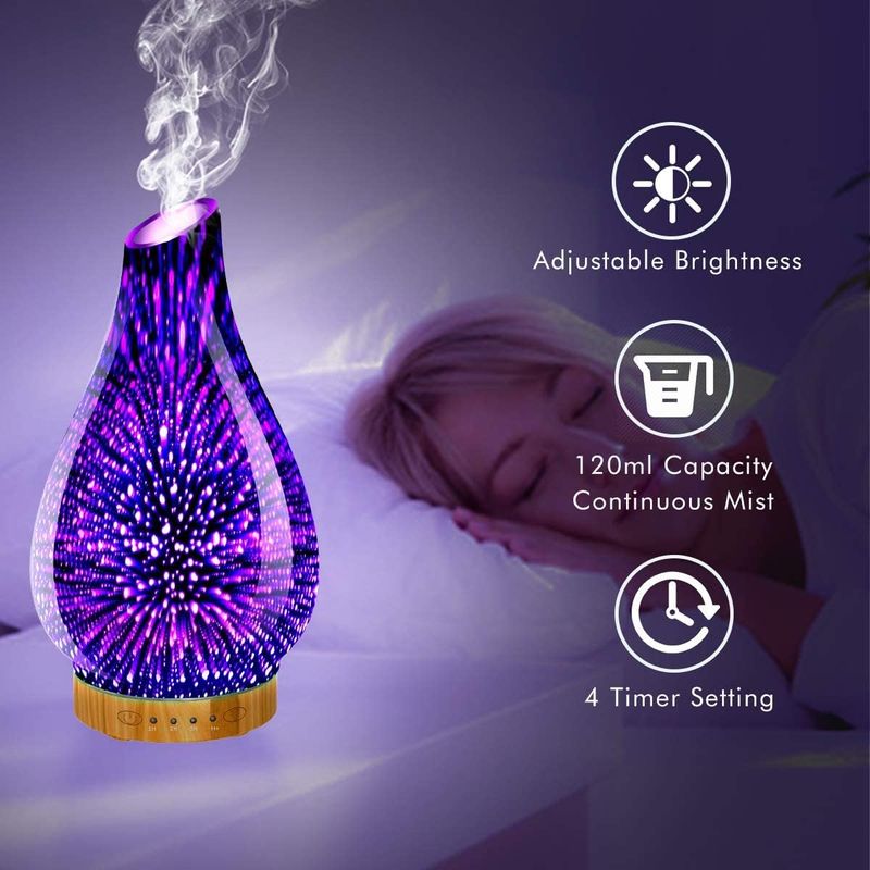 Electronice si Electrocasnice - Climatizare si sisteme de incalzire - Aparate filtrare aer - Umidificatoare - Difuzor aromaterapie cu uleiuri esentiale, sticla, 3D LED, umidificator - Infinity.ro