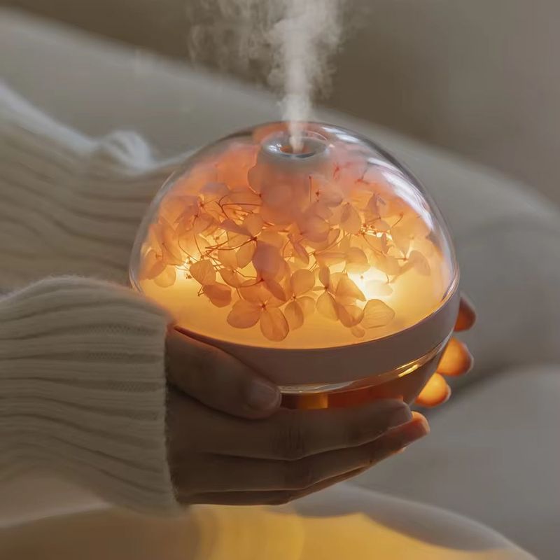 Casa si Gradina - Decoratiuni - Aromaterapie si lumanari - Difuzoare aromaterapie - Umidificator si Difuzor de Parfum, cu Lumina LED, Reincarcabil, Fara Fir, 270ml, 1.5W, 12x11.4cm, Roz-Bej - Infinity.ro