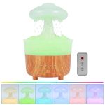 Electronice si Electrocasnice/Climatizare si sisteme de incalzire/Aparate filtrare aer/Umidificatoare - Umidificator in Forma de Norisor cu Picaturi de Ploaie, din Lemn si Plastic, cu Telecomanda, 230 ml - Infinity.ro