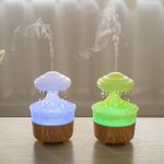 Electronice si Electrocasnice/Climatizare si sisteme de incalzire/Aparate filtrare aer/Umidificatoare - Umidificator in Forma de Norisor cu Picaturi de Ploaie, din Lemn si Plastic, cu Telecomanda, 230 ml - Infinity.ro