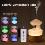Electronice si Electrocasnice/Climatizare si sisteme de incalzire/Aparate filtrare aer/Umidificatoare - Umidificator in Forma de Norisor cu Picaturi de Ploaie, din Lemn si Plastic, cu Telecomanda, 230 ml - Infinity.ro