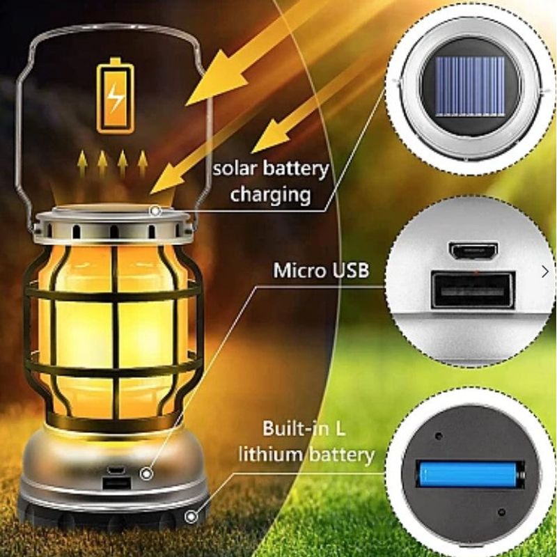 Casa si Gradina - Corpuri si surse de iluminat - Iluminat exterior - Felinare - Felinar solar retro portabil Andowl Q LED1990 - Argintiu - Infinity.ro