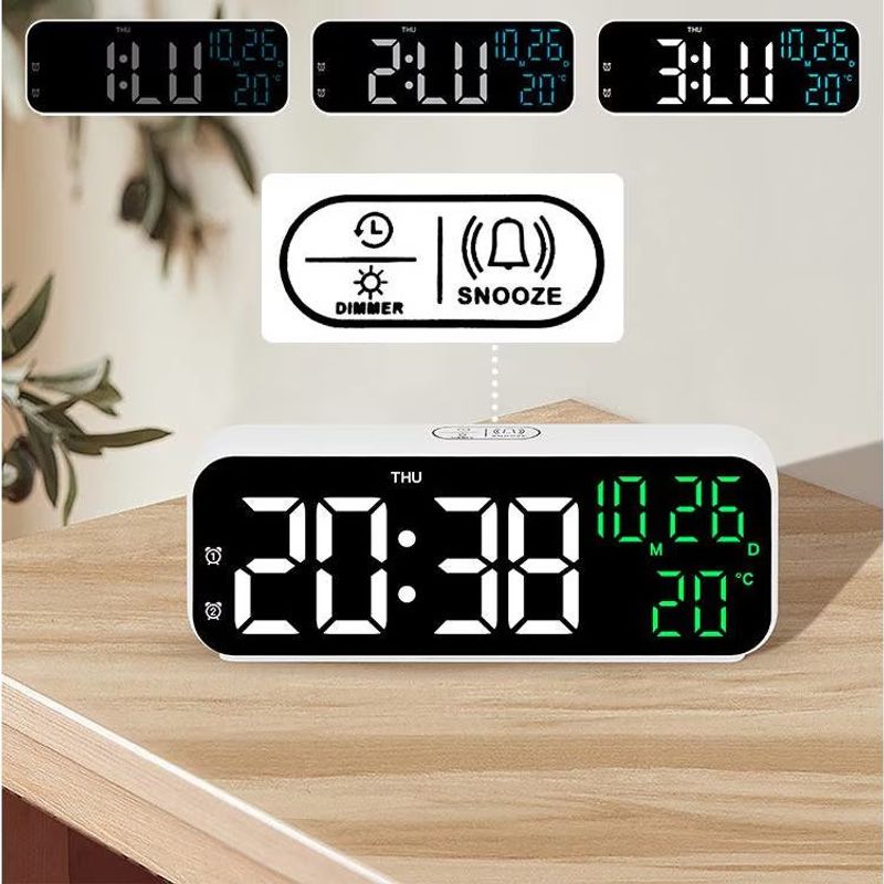 Casa si Gradina - Decoratiuni - Ceasuri - Ceas Digital Decorativ, cu Ecran Mare LED, cu Alarma si afisaj Temperatura, Timer, Data - Alb-Verde - Infinity.ro