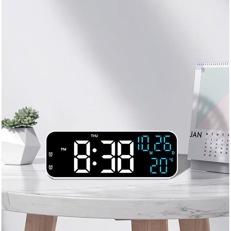 Casa si Gradina - Decoratiuni - Ceasuri - Ceas Digital Decorativ, cu Ecran Mare LED, cu Alarma si afisaj Temperatura, Timer, Data - Alb-Verde - Infinity.ro