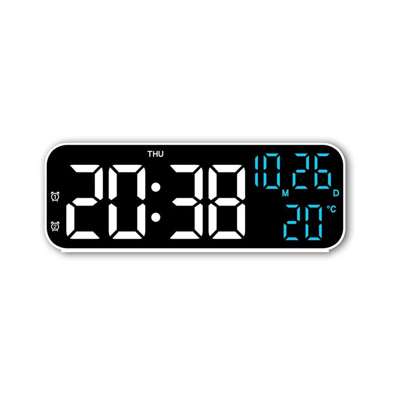 Casa si Gradina - Decoratiuni - Ceasuri - Ceas Digital Decorativ, cu Ecran Mare LED, cu Alarma si afisaj Temperatura, Timer, Data - Alb-Verde - Infinity.ro