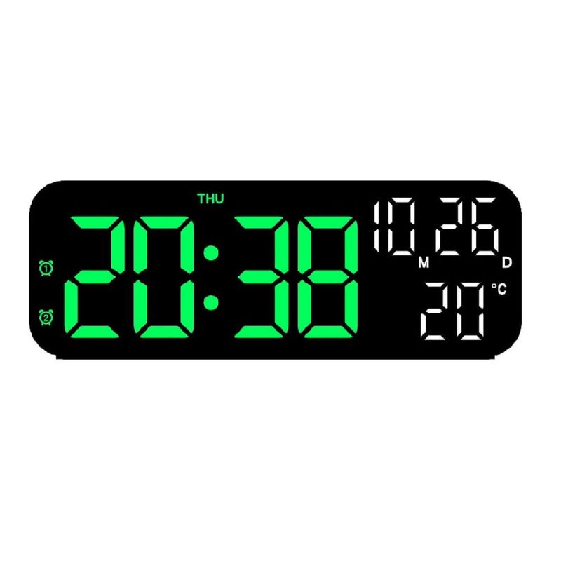 Casa si Gradina - Decoratiuni - Ceasuri - Ceas Digital Decorativ, cu Ecran Mare LED, cu Alarma si afisaj Temperatura, Timer, Data - Alb-Verde - Infinity.ro