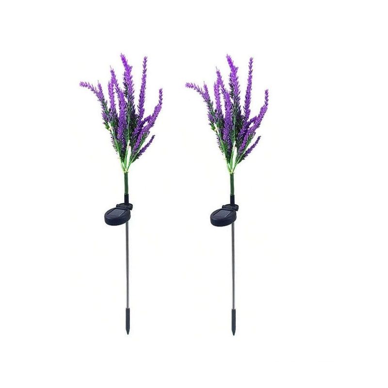 Casa si Gradina - Corpuri si surse de iluminat - Iluminat exterior - Lampi solare - Set 2 Lampi Solare Tip Lavanda, 70cm Inaltime, Senzor de Lumina, IP65, Violet - Infinity.ro
