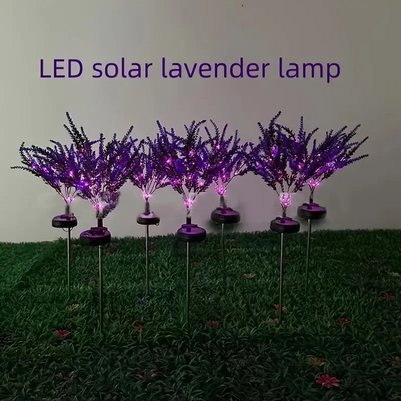 Casa si Gradina - Corpuri si surse de iluminat - Iluminat exterior - Lampi solare - Set 2 Lampi Solare Tip Lavanda, 70cm Inaltime, Senzor de Lumina, IP65, Violet - Infinity.ro