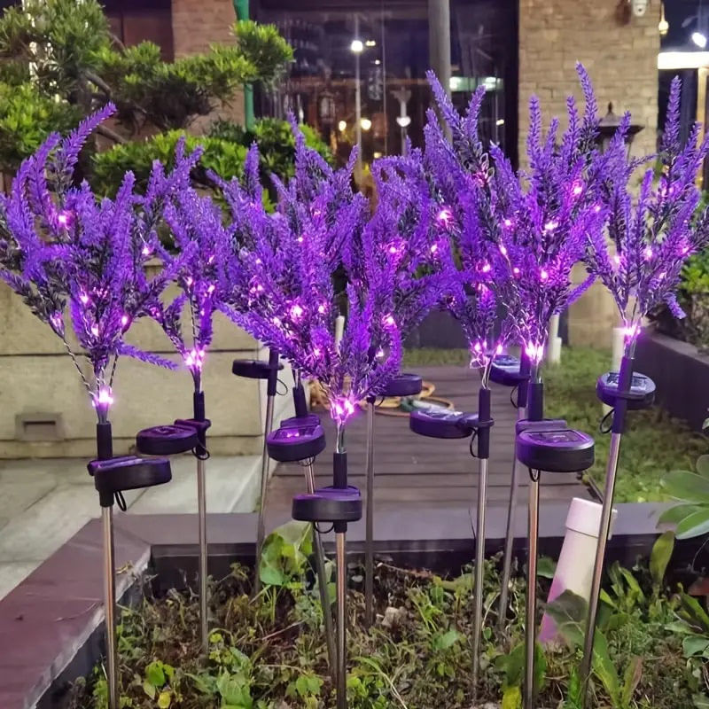 Casa si Gradina - Corpuri si surse de iluminat - Iluminat exterior - Lampi solare - Set 2 Lampi Solare Tip Lavanda, 70cm Inaltime, Senzor de Lumina, IP65, Violet - Infinity.ro