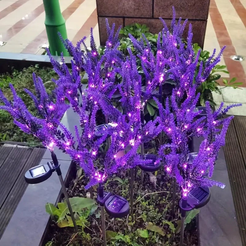 Casa si Gradina - Corpuri si surse de iluminat - Iluminat exterior - Lampi solare - Set 2 Lampi Solare Tip Lavanda, 70cm Inaltime, Senzor de Lumina, IP65, Violet - Infinity.ro