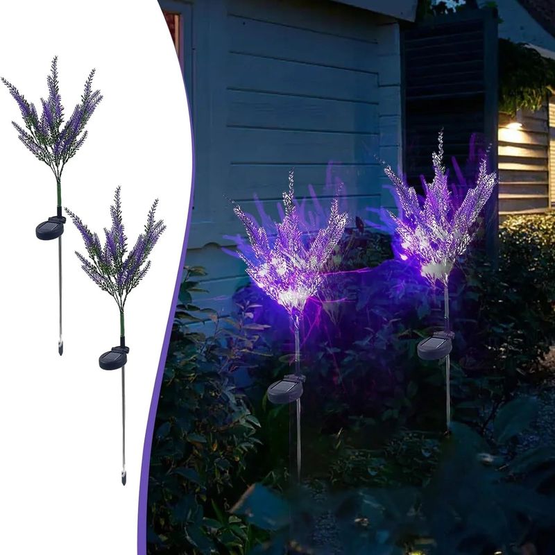 Casa si Gradina - Corpuri si surse de iluminat - Iluminat exterior - Lampi solare - Set 2 Lampi Solare Tip Lavanda, 70cm Inaltime, Senzor de Lumina, IP65, Violet - Infinity.ro