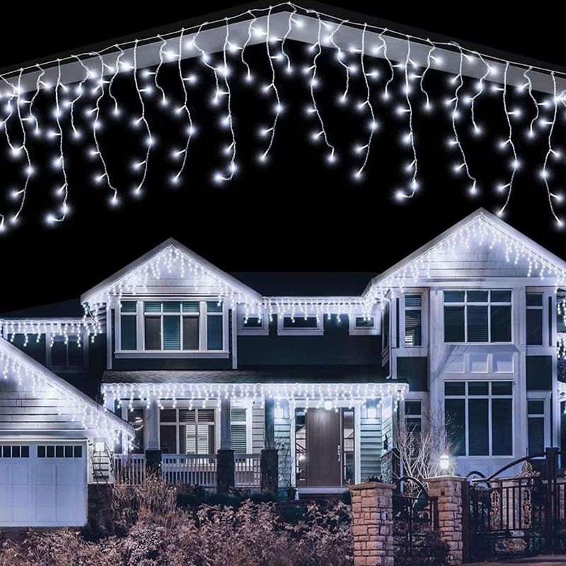 Casa si Gradina - Corpuri si surse de iluminat - Iluminat exterior - Instalatii luminoase exterior - Instalatie Luminoasa cu Franjuri Inegali, Alb Cald, Rece si Multicolora, 320/640 LED-uri, 15m/25m - 25m-640LED - Infinity.ro