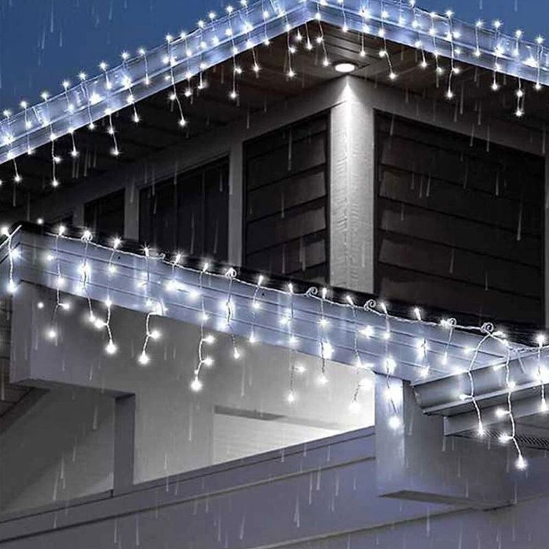 Casa si Gradina - Corpuri si surse de iluminat - Iluminat exterior - Instalatii luminoase exterior - Instalatie Luminoasa cu Franjuri Inegali, Alb Cald, Rece si Multicolora, 320/640 LED-uri, 15m/25m - 25m-640LED - Infinity.ro