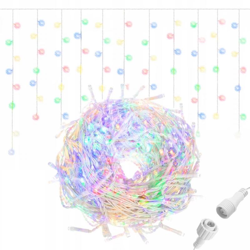 Casa si Gradina - Corpuri si surse de iluminat - Iluminat exterior - Instalatii luminoase exterior - Instalatie Luminoasa cu Franjuri Inegali, Alb Cald, Rece si Multicolora, 320/640 LED-uri, 15m/25m - 25m-640LED - Infinity.ro