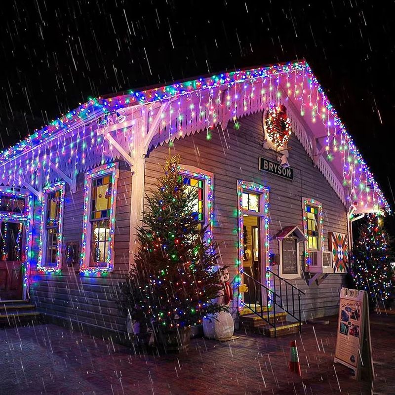 Casa si Gradina - Corpuri si surse de iluminat - Iluminat exterior - Instalatii luminoase exterior - Instalatie Luminoasa cu Franjuri Inegali, Alb Cald, Rece si Multicolora, 320/640 LED-uri, 15m/25m - 25m-640LED - Infinity.ro