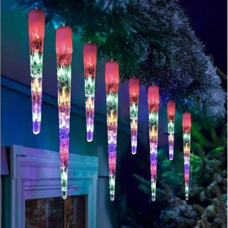 Casa si Gradina - Corpuri si surse de iluminat - Iluminat exterior - Instalatii luminoase exterior - Instalatie lumioasa LED, cu 8 Turturi, Alb Cald, Alb Rece, Albastru si Multicolor, 3m - Multicolor - Infinity.ro