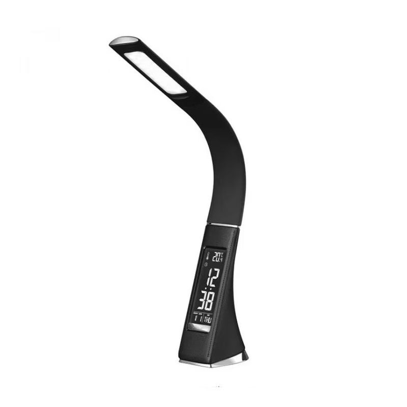 Casa si Gradina - Corpuri si surse de iluminat - Veioze si lampi - Lampadare - Lampa LED de birou, brat flexibil, cu ceas, alarma si calendar, 5W, A++, negru - Infinity.ro