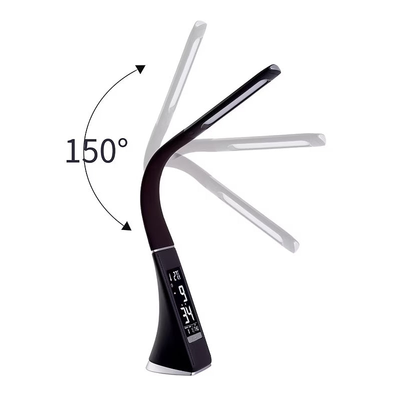 Casa si Gradina - Corpuri si surse de iluminat - Veioze si lampi - Lampadare - Lampa LED de birou, brat flexibil, cu ceas, alarma si calendar, 5W, A++, negru - Infinity.ro