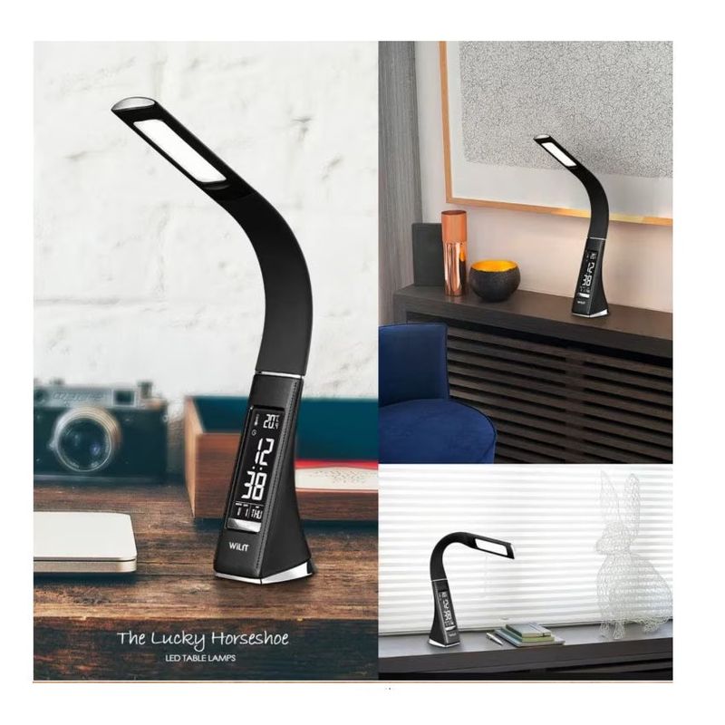 Casa si Gradina - Corpuri si surse de iluminat - Veioze si lampi - Lampadare - Lampa LED de birou, brat flexibil, cu ceas, alarma si calendar, 5W, A++, negru - Infinity.ro