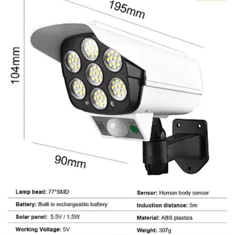 Casa si Gradina - Corpuri si surse de iluminat - Iluminat exterior - Lampi solare - Lampa Solara tip Camera 77 LED SMD Senzor de LUMINA + Telecomanda - Infinity.ro