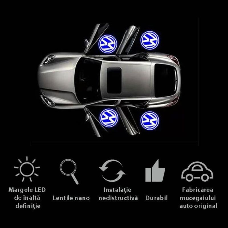 Casa si Gradina - Corpuri si surse de iluminat - Iluminat exterior - Lampi solare - Set 2 lampi LED pentru portiera auto compatibil cu logo VW - Infinity.ro