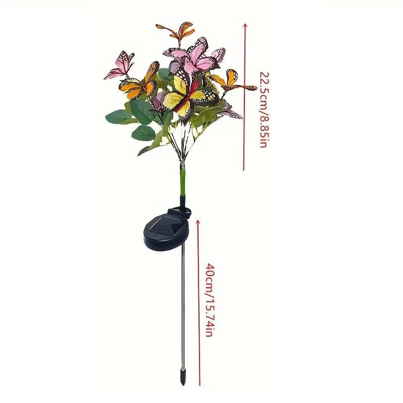 Casa si Gradina - Corpuri si surse de iluminat - Iluminat exterior - Lampi solare - Lampa Solara cu Fluturi Multicolori pentru Gradina sau Terasa, IP65, cu Senzor de Lumina, 65cm Inaltime - Infinity.ro