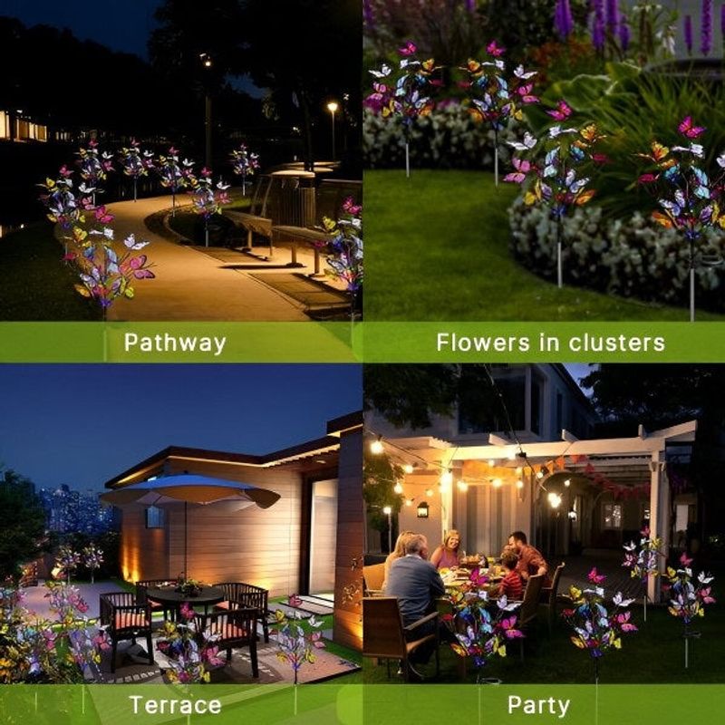 Casa si Gradina - Corpuri si surse de iluminat - Iluminat exterior - Lampi solare - Lampa Solara cu Fluturi Multicolori pentru Gradina sau Terasa, IP65, cu Senzor de Lumina, 65cm Inaltime - Infinity.ro