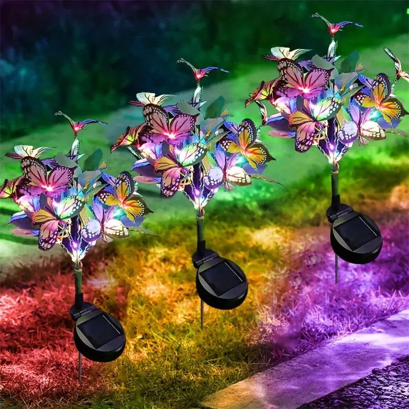Casa si Gradina - Corpuri si surse de iluminat - Iluminat exterior - Lampi solare - Lampa Solara cu Fluturi Multicolori pentru Gradina sau Terasa, IP65, cu Senzor de Lumina, 65cm Inaltime - Infinity.ro
