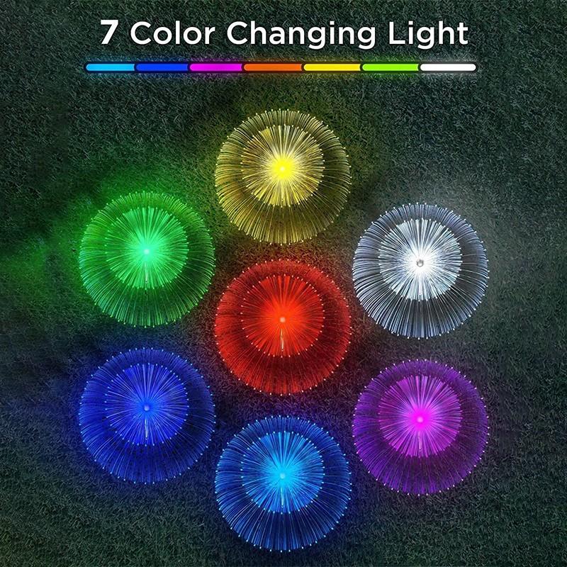 Casa si Gradina - Corpuri si surse de iluminat - Iluminat exterior - Lampi solare - 2 x Lampa solara decorativa, tip meduza, pentru gradina, cu lumina LED RGB, fibra optica, 7 culori - Infinity.ro