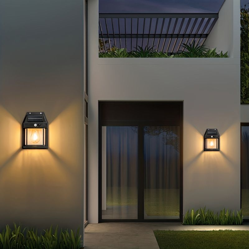 Casa si Gradina - Corpuri si surse de iluminat - Iluminat exterior - Lampi solare - Set 5 x Lampi Solare de Perete 2W, 600LM, rezistenta la apa IP65, pentru gradina sau casa, negru - Infinity.ro