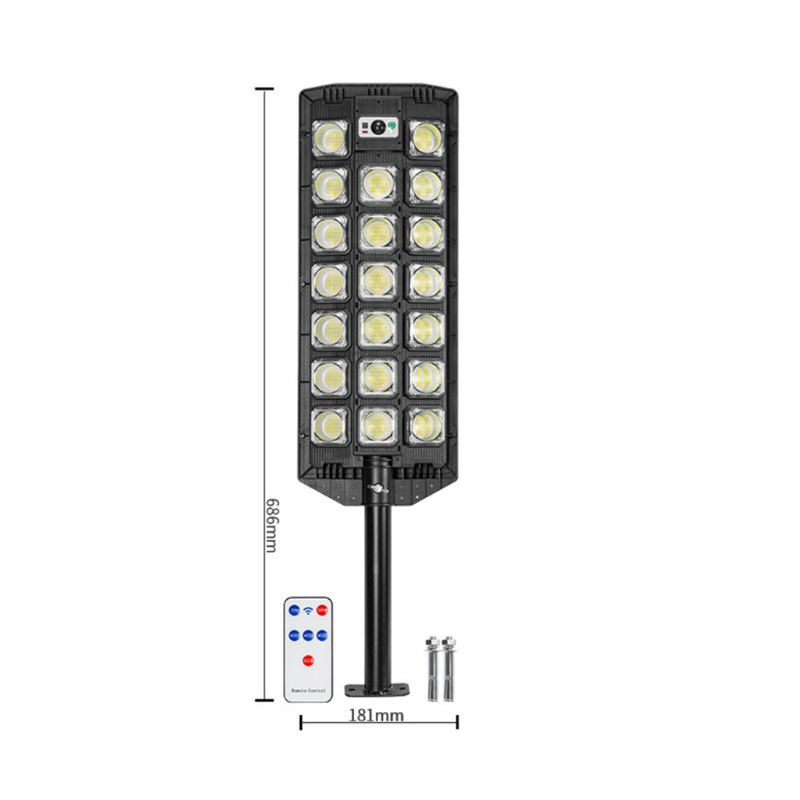 Casa si Gradina - Corpuri si surse de iluminat - Iluminat exterior - Lampi solare - Lampa solara stradala W7102B-7 cu 20 x LED COB 3W, IP65, cu senzor miscare si telecomanda, negru - Infinity.ro