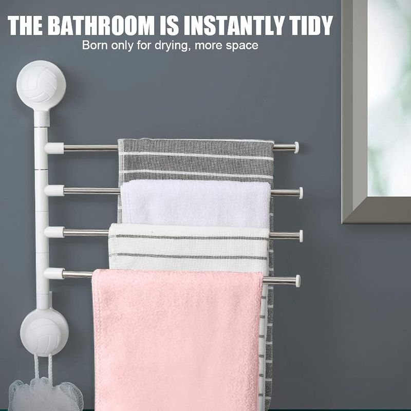 Casa si Gradina - Sanitare - Suporturi si accesorii baie - Suporturi baie - Suport de baie pentru 4 prosoape, cu ventuze, din ABS, alb-gri - Infinity.ro