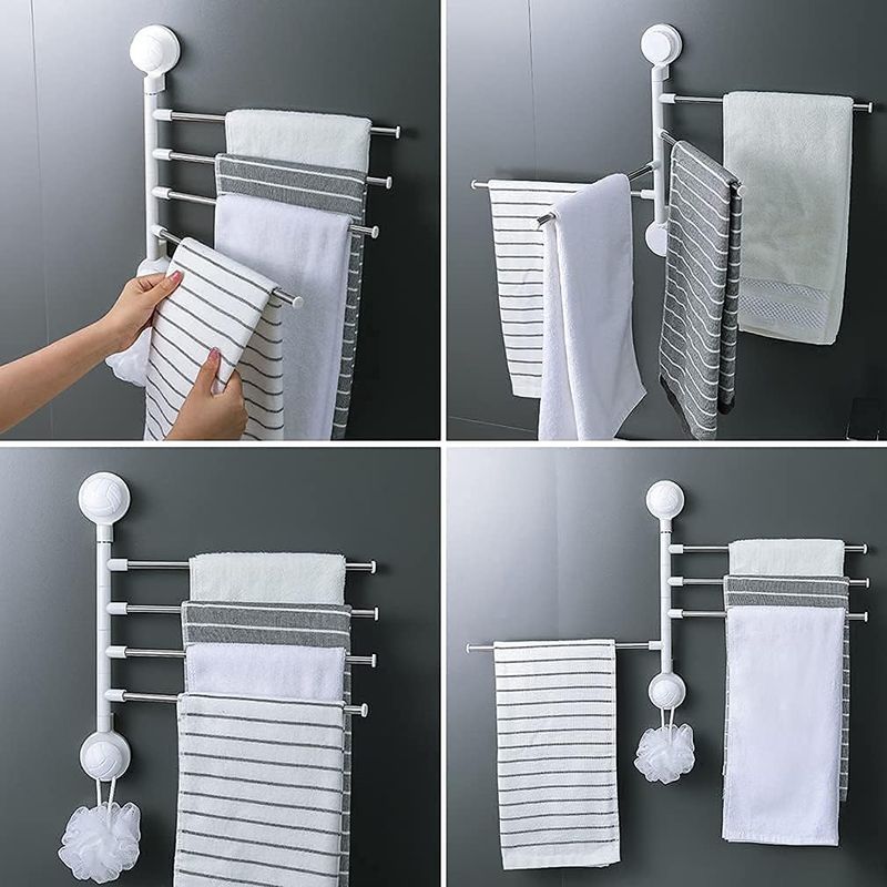 Casa si Gradina - Sanitare - Suporturi si accesorii baie - Suporturi baie - Suport de baie pentru 4 prosoape, cu ventuze, din ABS, alb-gri - Infinity.ro