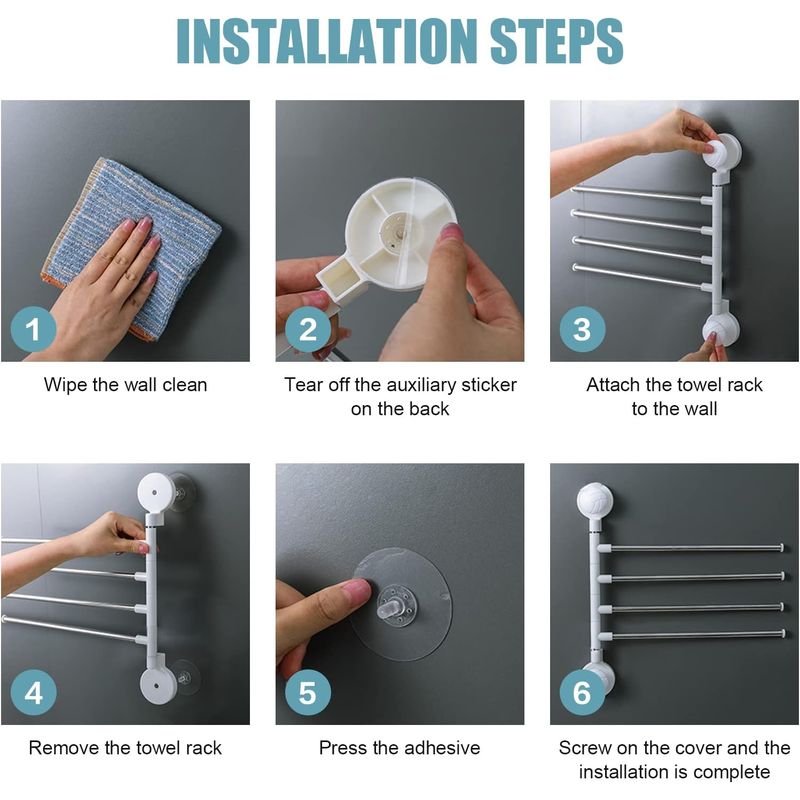 Casa si Gradina - Sanitare - Suporturi si accesorii baie - Suporturi baie - Suport de baie pentru 4 prosoape, cu ventuze, din ABS, alb-gri - Infinity.ro