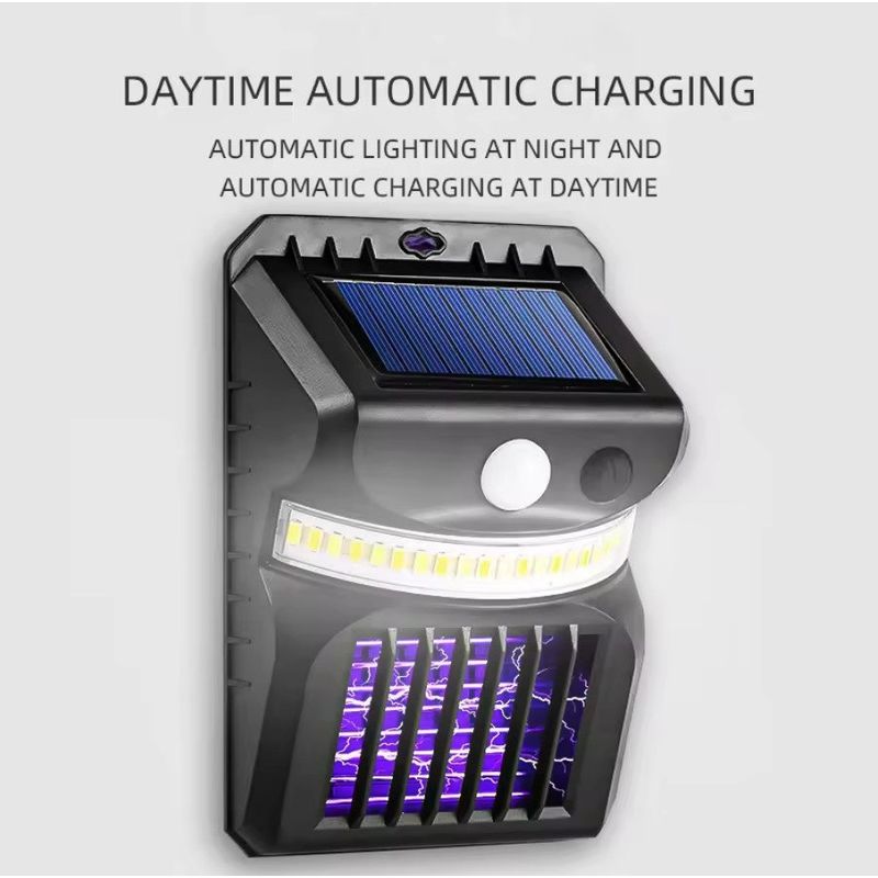 Casa si Gradina - Corpuri si surse de iluminat - Iluminat exterior - Lampi solare - Lampa solara de perete 2 in 1, cu sistem anti tantari, model W792, lumina alba si violet, cu inductie, negru - Infinity.ro