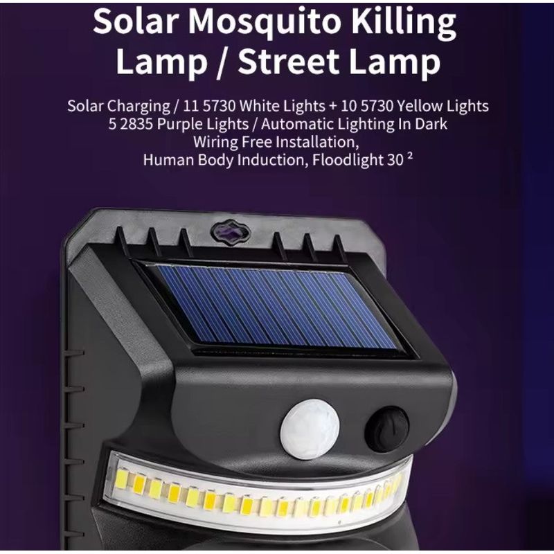 Casa si Gradina - Corpuri si surse de iluminat - Iluminat exterior - Lampi solare - Lampa solara de perete 2 in 1, cu sistem anti tantari, model W792, lumina alba si violet, cu inductie, negru - Infinity.ro