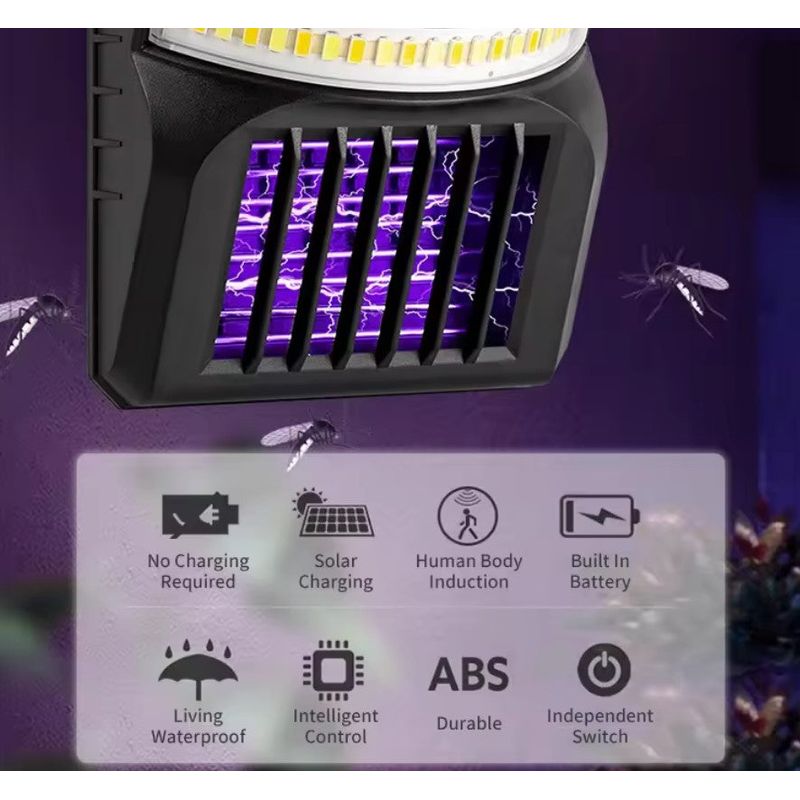 Casa si Gradina - Corpuri si surse de iluminat - Iluminat exterior - Lampi solare - Lampa solara de perete 2 in 1, cu sistem anti tantari, model W792, lumina alba si violet, cu inductie, negru - Infinity.ro