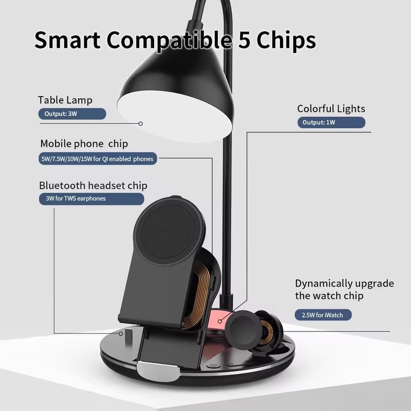 Laptop, Telefoane si Tablete - Telefoane mobile si accesorii - Accesorii Telefoane - Incarcatoare telefoane - Statie de incarcare rapida, 20W, pliabila, cu lampa LED, incarcare wireless pentru smartphone, casti si ceas, negru - Infinity.ro