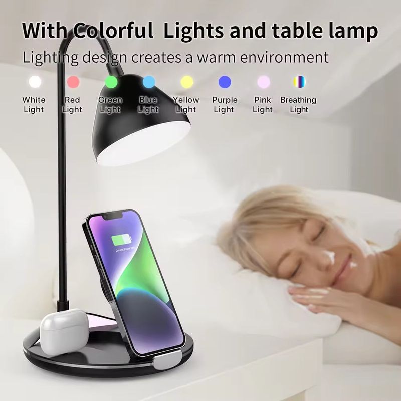 Laptop, Telefoane si Tablete - Telefoane mobile si accesorii - Accesorii Telefoane - Incarcatoare telefoane - Statie de incarcare rapida, 20W, pliabila, cu lampa LED, incarcare wireless pentru smartphone, casti si ceas, negru - Infinity.ro