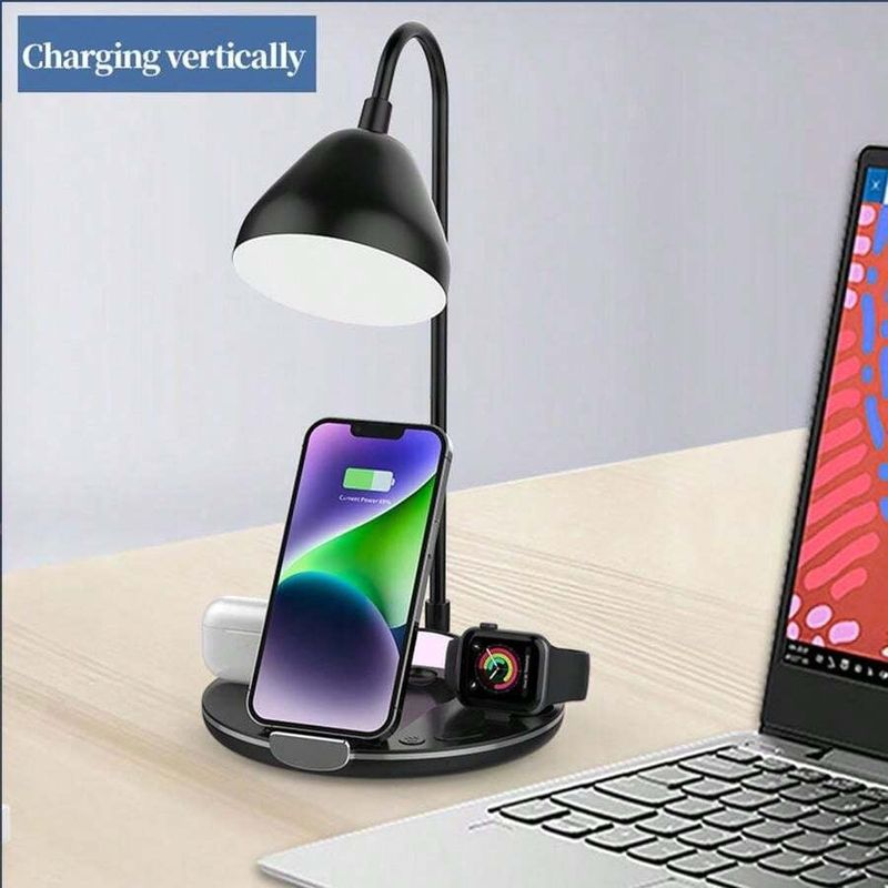 Laptop, Telefoane si Tablete - Telefoane mobile si accesorii - Accesorii Telefoane - Incarcatoare telefoane - Statie de incarcare rapida, 20W, pliabila, cu lampa LED, incarcare wireless pentru smartphone, casti si ceas, negru - Infinity.ro
