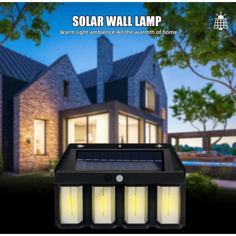 Casa si Gradina - Corpuri si surse de iluminat - Iluminat exterior - Lampi solare - Lampa solara cu 4 LED-uri, 1.5W x 4, cu senzor de miscare, 600LM, acumulator 1600mAh, negru - Infinity.ro