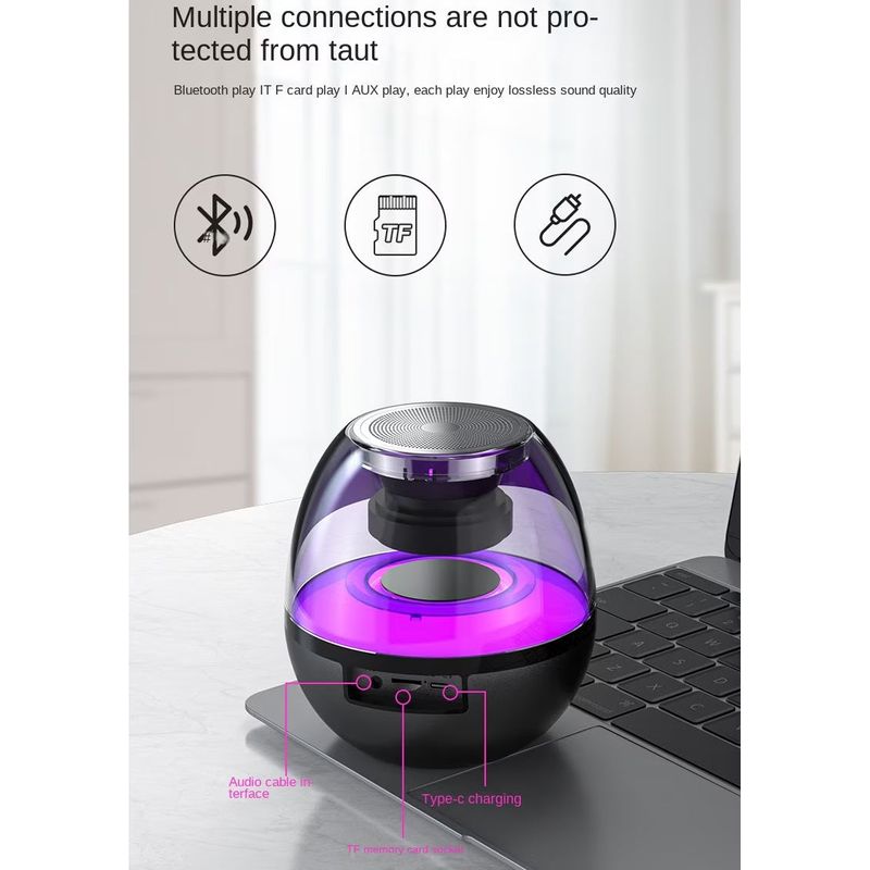 TV, Audio-Video si Foto - Portabile audio - Boxe portabile - Mini boxa portabila cu extra bass, RGB, sunet 360°, HD, bluetooth 5.0, USB Type-C, negru - Infinity.ro