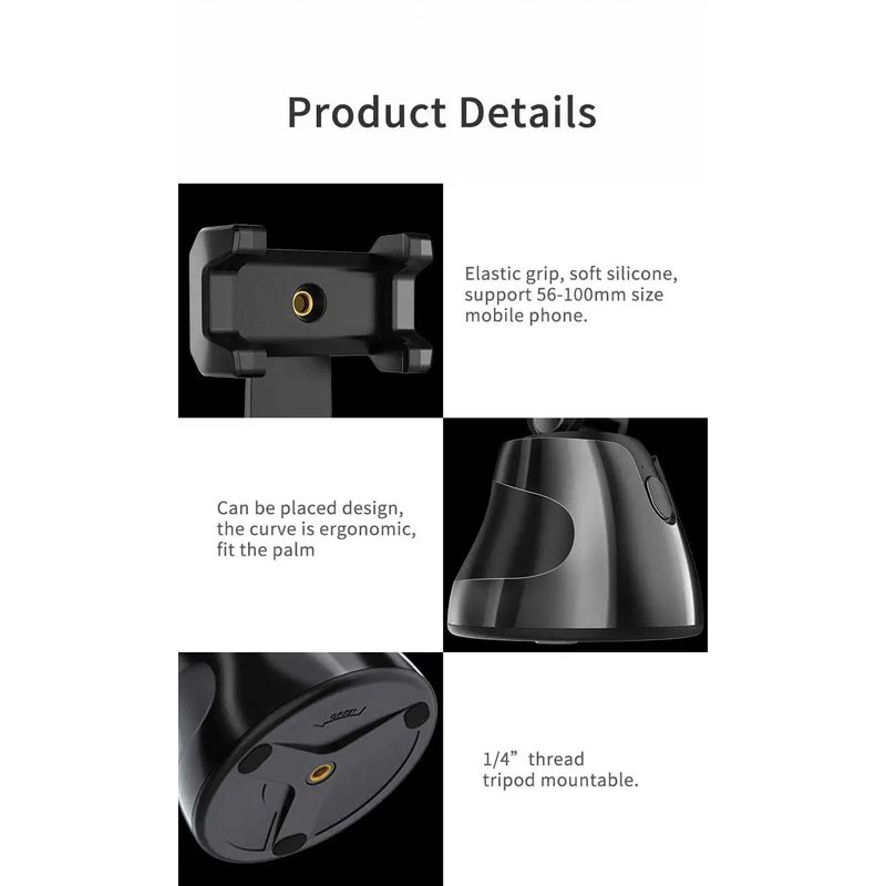 Laptop, Telefoane si Tablete - Telefoane mobile si accesorii - Accesorii Telefoane - Suport si docking telefoane - Suport Automat pentru Telefon cu Tracking, Camera, Difuzor, Bluetooth, 360°, Portabil, Negru - Infinity.ro