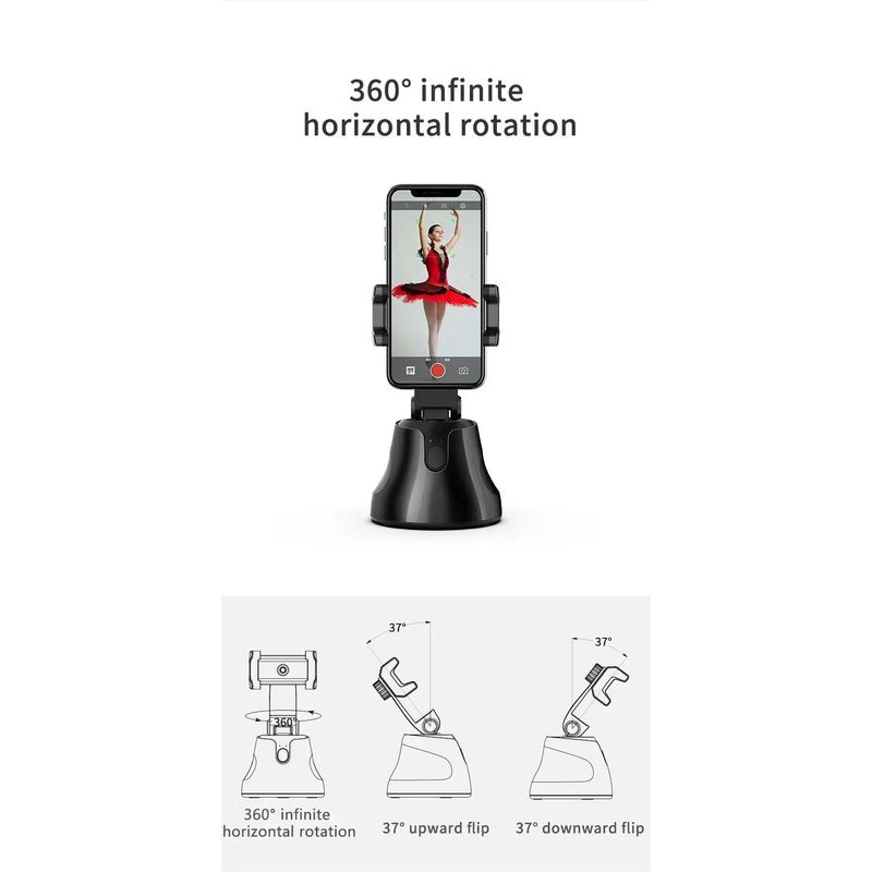 Laptop, Telefoane si Tablete - Telefoane mobile si accesorii - Accesorii Telefoane - Suport si docking telefoane - Suport Automat pentru Telefon cu Tracking, Camera, Difuzor, Bluetooth, 360°, Portabil, Negru - Infinity.ro