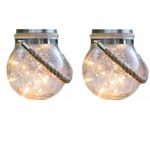 Casa si Gradina - Corpuri si surse de iluminat - Iluminat exterior - Lampi solare - Set 2 X Lampa Solara Decorativa tip Borcan, Design Modern, Lumina Calda, Sticla - Transparent - Infinity.ro
