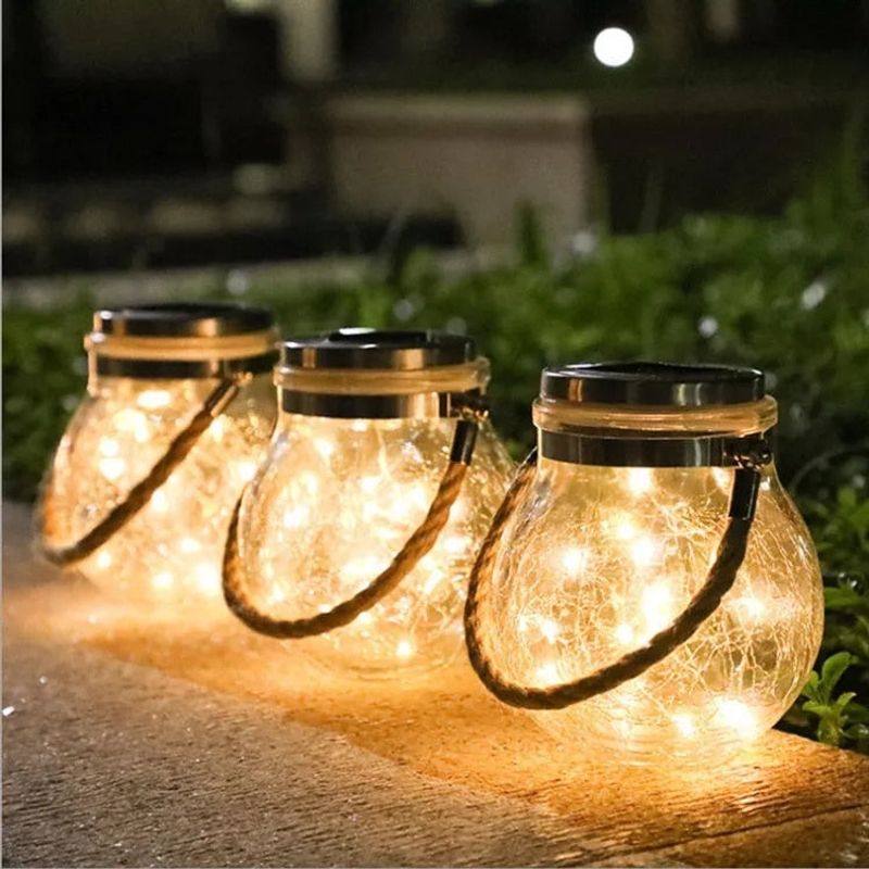 Casa si Gradina - Corpuri si surse de iluminat - Iluminat exterior - Lampi solare - Set 2 X Lampa Solara Decorativa tip Borcan, Design Modern, Lumina Calda, Sticla - Transparent - Infinity.ro
