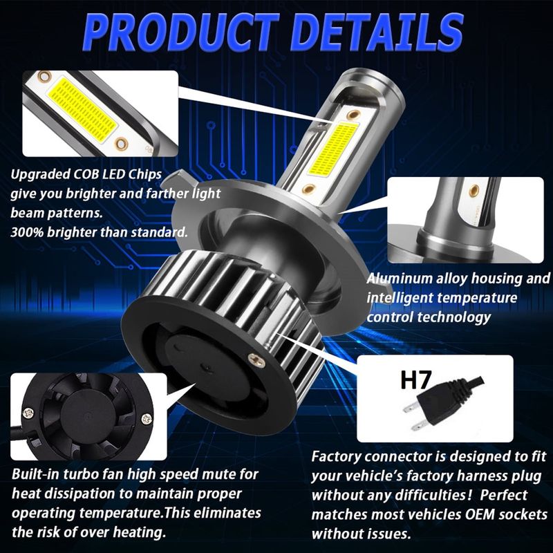 Casa si Gradina - Corpuri si surse de iluminat - Becuri si tuburi neon - Becuri - Set 2 becuri LED auto COB H7, 100W, cu ventilator, 6000K, 12000LM, protectie IP65 - Infinity.ro